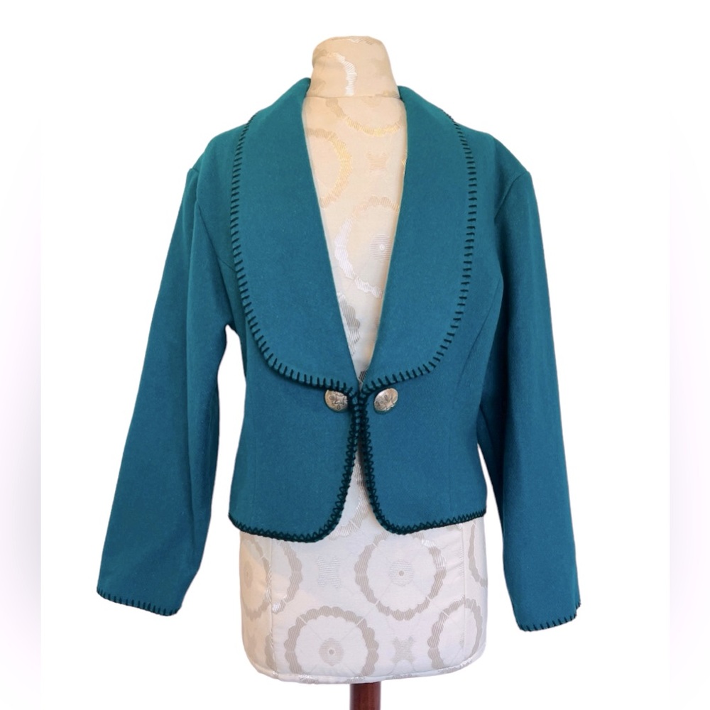 Mid-West Garment Co. wool blend teal jacket, western cowgirl (medium)